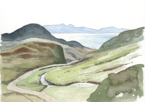 Preliminary study for 'Red Road to See Rhum' (watercolour)